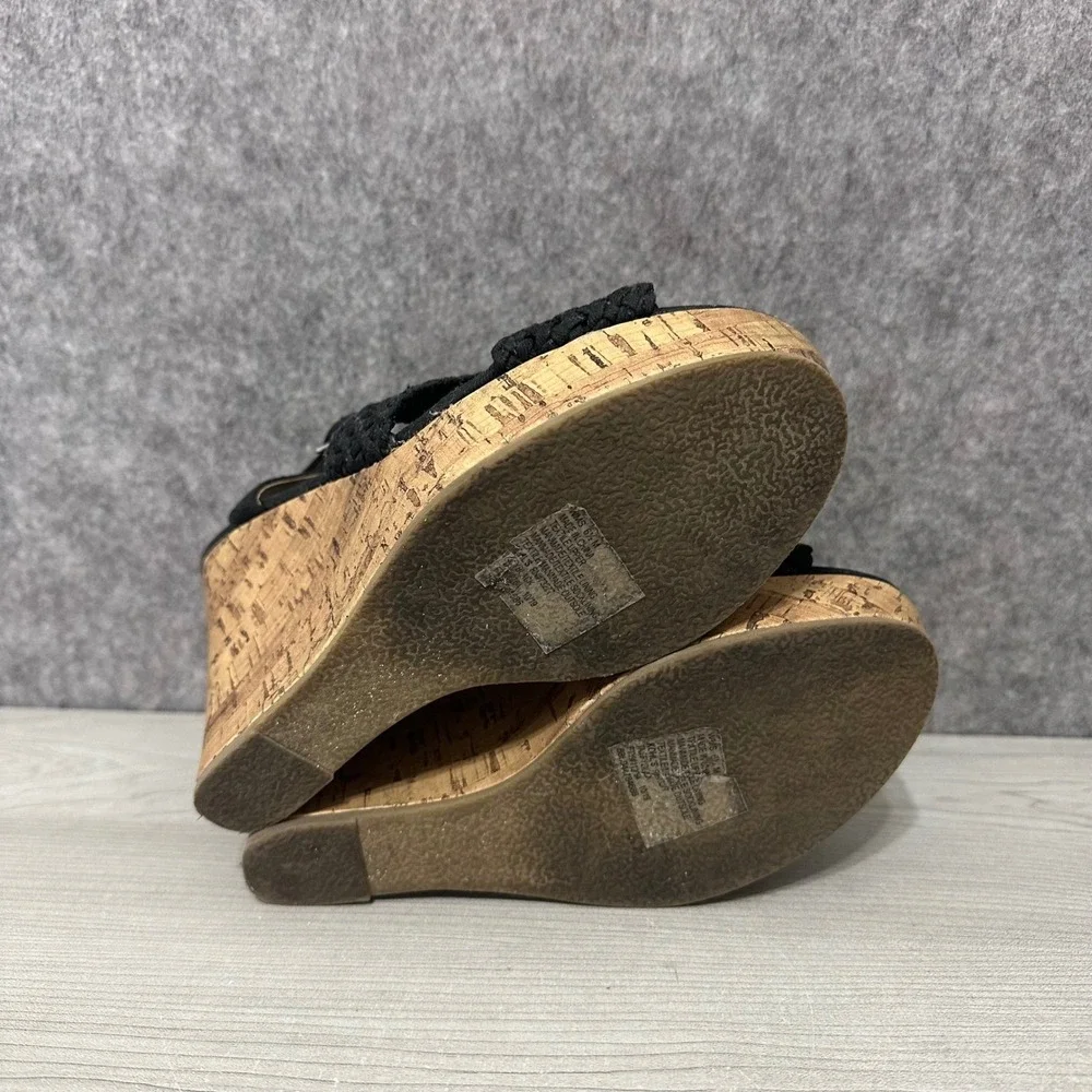 SO Taffy Womens Wedge Sandals Black Woven Upper Cork Platform Heel Size‎ 6.5 M